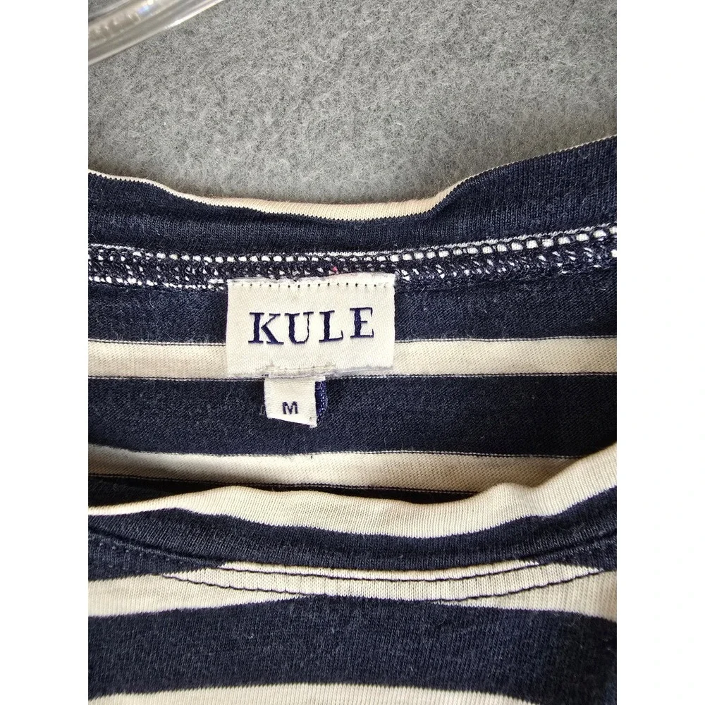 Kule T-Shirt Womens Medium Navy Cream Striped Long Sleeve Nautical Preppy Tee